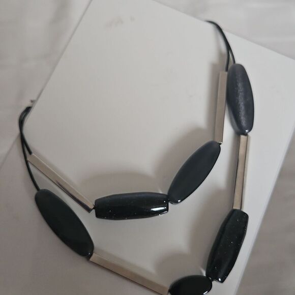 Elegant Black and Silver Layered Choker Necklace - Picture 5 of 16